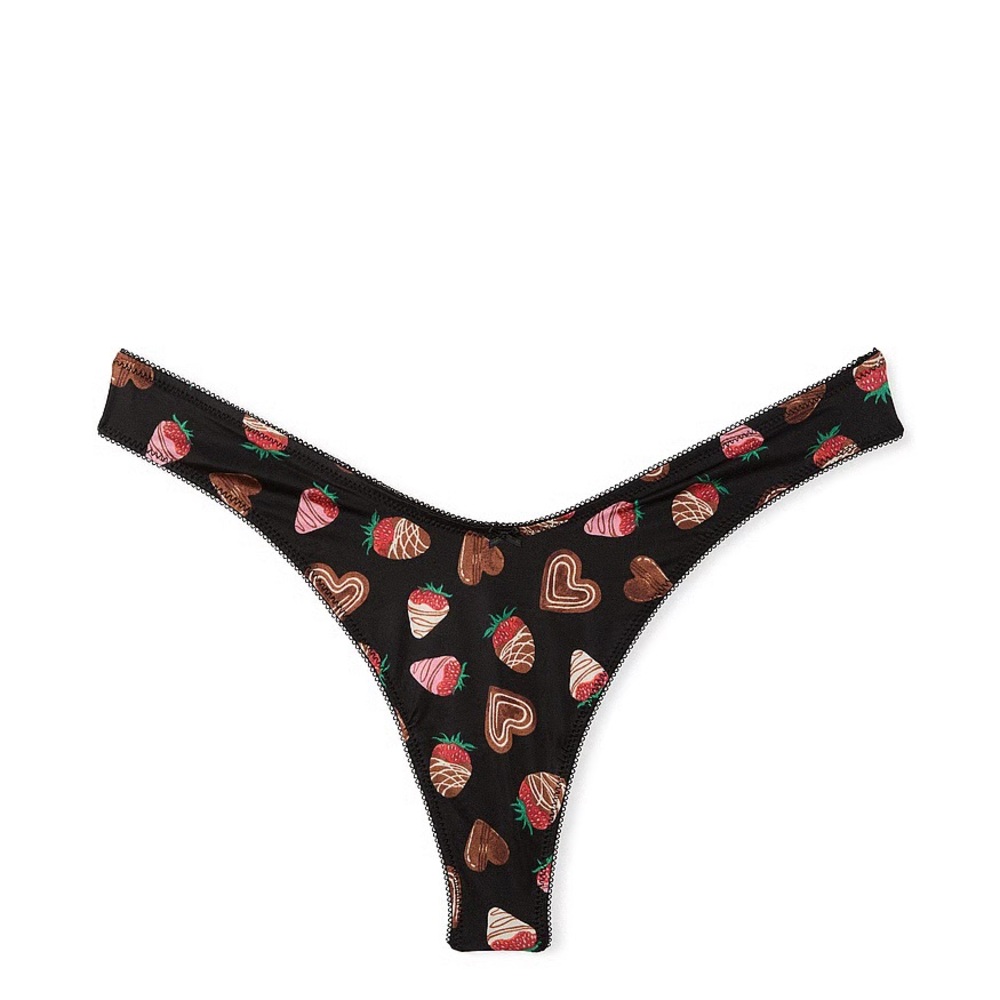 🍰🍓💋Victoria secret Strawberry Heart Print Black Thong